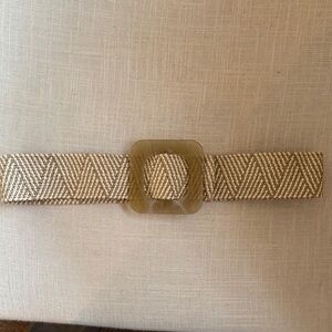 Zara Tan Chevron Belt with Square Buckle